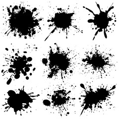 Various black ink splatters arranged in a grid pattern suitable for creative design