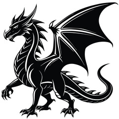 Elegant Black Dragon with Wings Open, Sharp Claws, Fierce Creature Design, Isolated