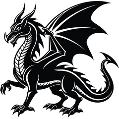 Dragon Silhouette, Winged Fabled Creature, Standing Strong, Mythical Beast, Horned