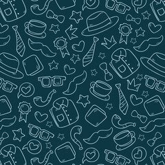 Seamless pattern with tie, hat, mustache and glasses. Modern background for Father's Day.

