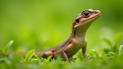 Fototapeta premium Brown Lizard Posing In Green Grass