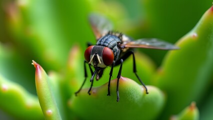 Fototapeta premium Close-Up of Fly On Green Plant