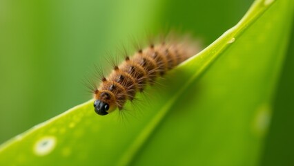 Brown Caterpillar Crawling On A Leaf
