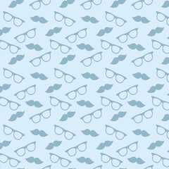 Seamless pattern with tie, hat, mustache and glasses. Modern background for Father's Day.
