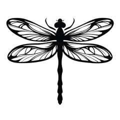 Simple Silhouette Dragonfly Art Elegant Black Outline of Insect with Detailed Wing Veins