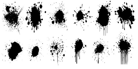 Ink splatters create dynamic textures for artistic designs or backgrounds