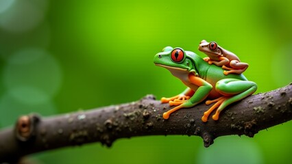 Red-Eyed Tree Frogs On Branch