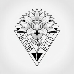 Elegant black and white graphic design featuring a stylized lotus flower.