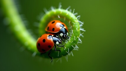Obraz premium Two Ladybugs Mating on Green Vine