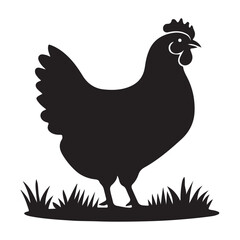 chicken silhouette vector icon art illustration, rooster hen vector icon black silhouette