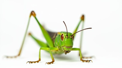 Close-Up Green Grasshopper On White Background