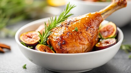 Roasted Turkey Leg with Figs and Rosemary Garnish