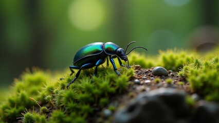 Emerald Beetle On Green Moss