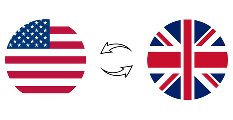 USA UK Flag Switch Icon. Language and Country Exchange Concept