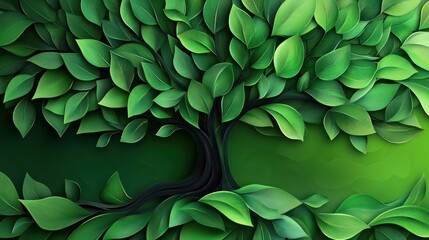Obraz premium Illustration portrays tree with vibrant green leaves, symbolizing growth, nature, and eco-consciousness art evokes serenity.
