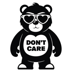 Bear with Heart Sunglasses and Don't Care Text, Monochrome Mascot