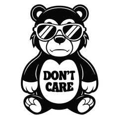 Cool Bear Mascot in Sunglasses Black Silhouette Outlined Design With Text Element