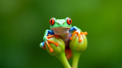 Naklejka premium Red-Eyed Tree Frog On Flower Buds
