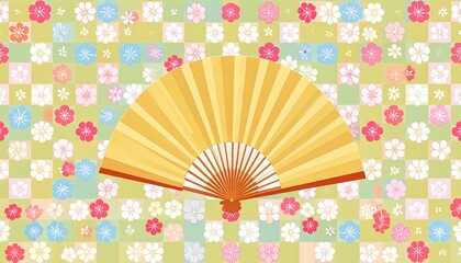 Traditional japanese fan display cultural context graphic design colorful floral background top-down view artistic concept for seo impact
