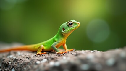 Fototapeta premium Green Anole Lizard On Rock Close-Up