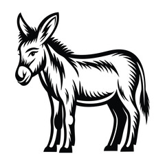 Black and White Stylized of a Donkey Standing on a White Background