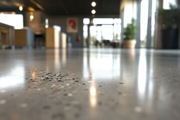 Fototapeta premium Polished concrete floor reflecting interior space of a modern building.