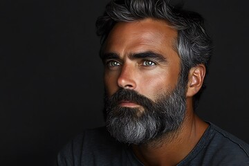 Fototapeta premium Thoughtful expression with grey beard on dark background.