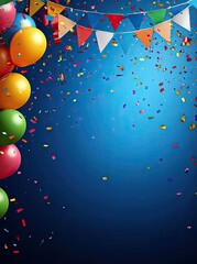 Balloons, Confetti, Pennants, and Blue Background for Celebratory Occasions