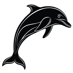 Black And White Dolphin Leaping From Water, Marine Mammal Illustration, Ocean Waves