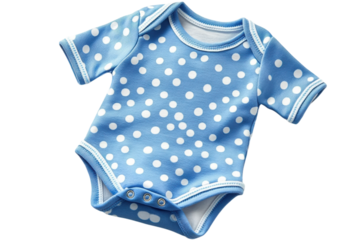 Adorable baby bodysuit light blue with white polka dots short sleeves and snap closure Perfect for on transparent background