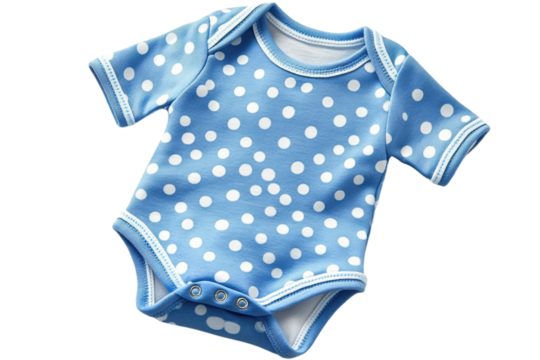 Adorable baby bodysuit light blue with white polka dots short sleeves and snap closure Perfect for on transparent background - Powered by Adobe