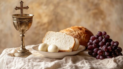 Chalice Bread Grapes Still Life