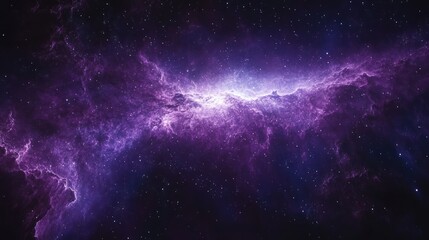 Fototapeta premium Abstract space nebula with purple and white clouds against a dark background.