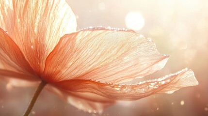 A delicate flower with translucent petals and water droplets