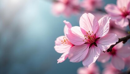 Fototapeta premium Vibrant pink & white sakura, full bloom, overlapping petals, design, pink and white