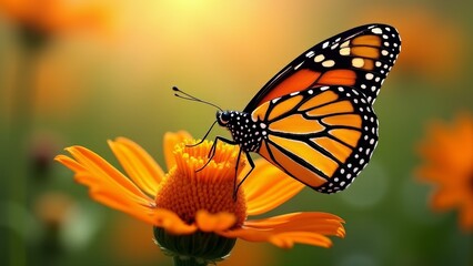 Fototapeta premium Monarch Butterfly On Orange Flower Blossom