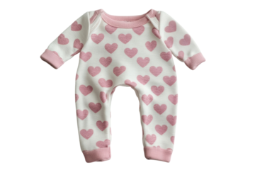 Adorable baby girl s pink heart romper perfect for Valentine s Day or a special occasion Soft knit on transparent background
