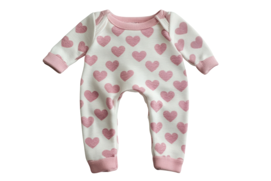 Adorable baby girl s pink heart romper perfect for Valentine s Day or a special occasion Soft knit on transparent background - Powered by Adobe