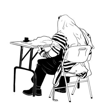 person wearing tallit sitting at table clip art preview
