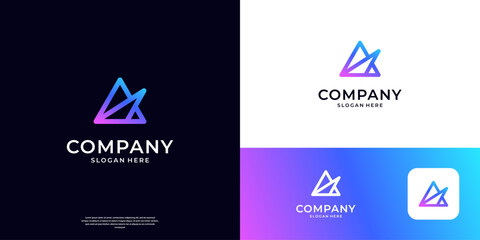 Abstract letter A tech logo design. Simple line with abstract triangle shape logo vector.