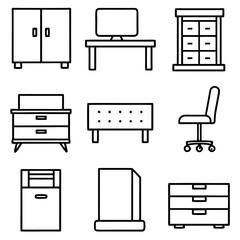 Set of wooden furniture icons