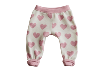Adorable baby leggings with pink hearts soft cream base perfect for newborns comfortable knit fabric on on transparent background