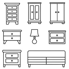 Set of wooden furniture icons