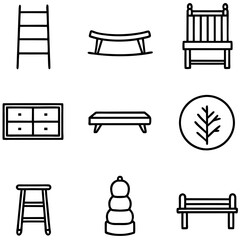 Set of wooden furniture icons