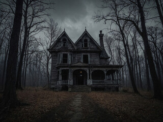 Obraz premium Mysterious haunted house in the woods.