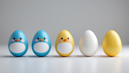 Adorable Easter Eggs Cute Chicks and Penguins in a Row