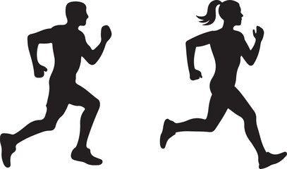 Silhouette of a Man and Woman Running