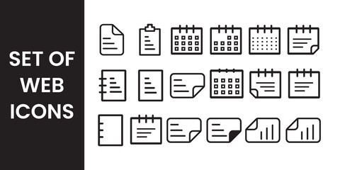 Minimal Line Icons – Calendar, Notes, Documents & Planner Set