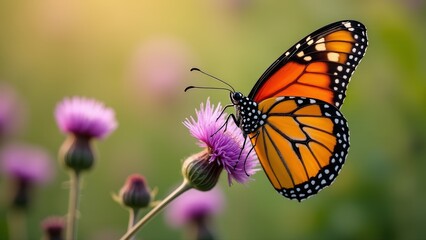 Fototapeta premium Monarch Butterfly On Purple Thistle Flower