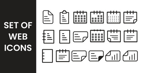 Minimal Line Icons &ndash; Calendar, Notes, Documents & Planner Set